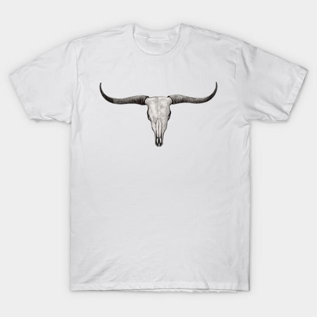 Longhorn Bull Steer Skull Ranch Barn Art T-Shirt by Dual Rogue